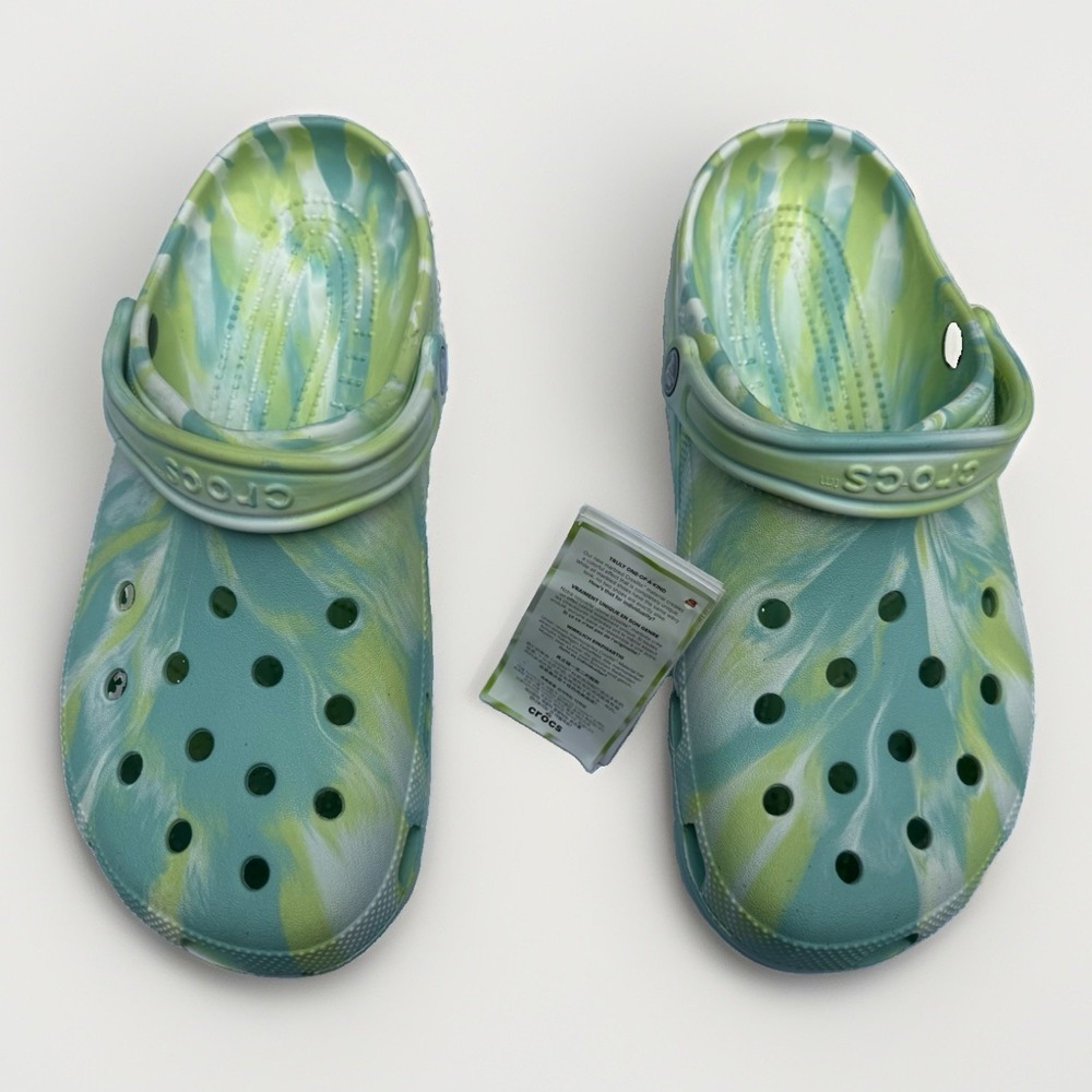 Crocs Classic Marbled Clogs Green Yellow Citrus Mint Men's Size 11 / Women's 13